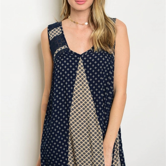 NAVY TAUPE PRINT DRESS - Picture 3 of 5